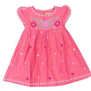 Mini Boden Pink Embroidered Floral Flutter Sleeve Dress Girls Size 3-4y